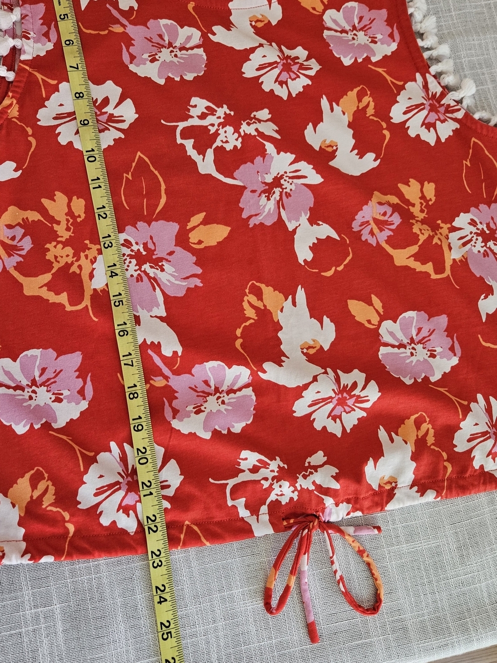 Marc New York Jeans Floral Tassel Trim Sleeveless Top Orange Pink XL - Picture 8 of 12